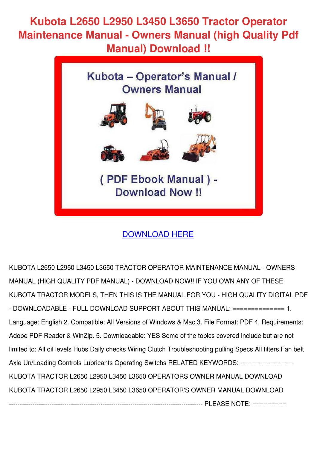 Kubota l2800 parts manual
